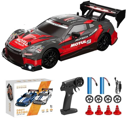 Agarte RC Drift Car, 1:24 30km/h Remote Control Car with Lights, 2.4Ghz, 2 Batteries 50Mins Play Time, High Speed 4WD Racing RC Drifting Cars, Toys Gifts for Kids Adults