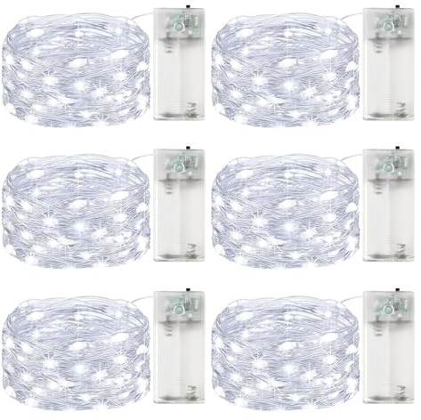 ALEGRE 6 Stk Led Lichterkette Batterie mit Timer, 3M 30 LED Micro Kupferdraht LED Lichterkette mit Timer, Kaltes Weiß Lichterketten Innen Batteriebetrieben für Weihnachten,Halloween,Silvester,Hochzeit