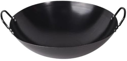 JingNian Padella Wok in Ghisa Resistente al Calore, Wok Professionale con Doppie Maniglie, Adatto per Forno, Grill e Induzione, Distribuzione Uniforme del Calore, Design Classico(36cm)
