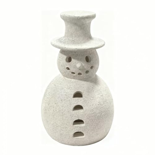 Mounteps Schneemann-Dekoration im Terrakotta-Stil, handgefertigte Weihnachtsfiguren, Kunstharz-Figuren, Winterurlaub, Tischdekoration, rustikaler minimalistischer Stil für Zuhause drinnen und