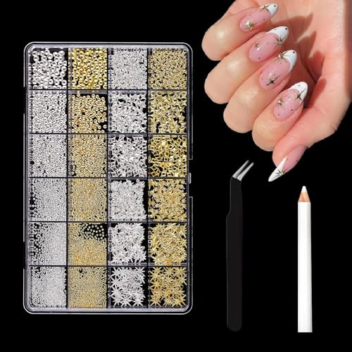 Xanthelle Nail Charms, ensemble d'accessoires Gold et Argent pour ongles avec pierres pour Nail Art et manucure DIY
