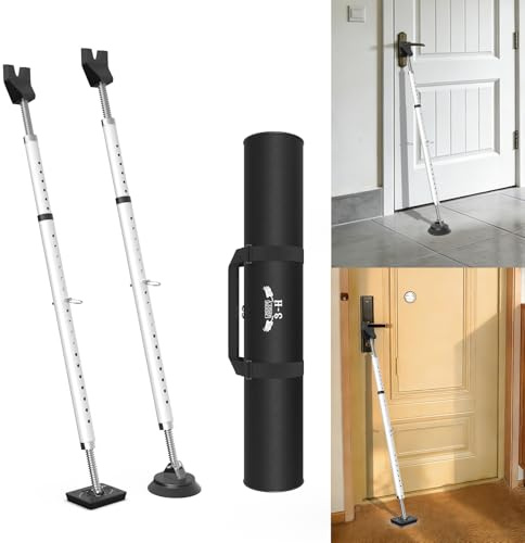 3-H 2X Türsicherung Einbruchschutz ohne Bohren,Teleskopstange 77-122cm,Weiß | Klemmstange aus Stahl mit Tragetasche, Sicherheitsstab für Haus- Wohnungs- Terrassen- und Schiebetüren als Türverriegelung