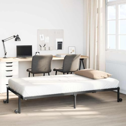 QZZCED Klappbettgestell aus schwarzem Stahl, 80 x 200 cm, mit Lattenrost und Rollen, robuster und stabiler Bettrahmen mit Stauraum, klappbares Design für einfache