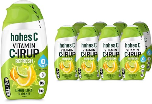 hohes C Vitamin C-IRUP Refresh, Sirope de Sabor a fruta sin Azúcar y enriquecido con vitaminas - Sabor Limón, Lima y Naranja, 65 ml para aprox. 8 litros - Pack 8 x 65 ml