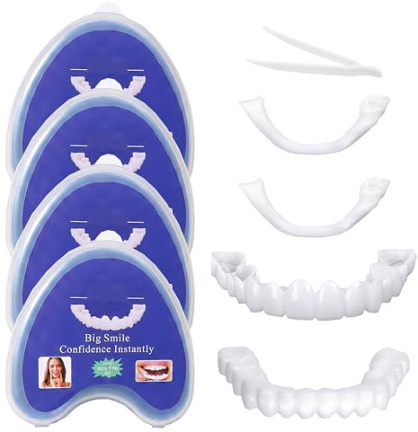 4 Paar Veneers Zähne zum Aufstecken,Zähne Zum Aufstecken,Zahnersatz zum Aufstecken,Zahnblende Zahn Prothese Erfüllt Den Bedarf an Temporärer Zahnersatzversorgung mit 8 Zahnungsgel 4 Werkzeuge