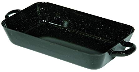 Riess, 0046-022, frying pan 33/20 cm, classic baking and frying moulds, dimensions 33 x 20 cm, height 6.0 cm, capacity 2.00 litres, enamel, roaster, black, 0.89 kg, 40.5 x 20.6 x 6 cm, induction