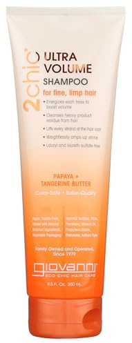 GIOVANNI 2chic Ultra-Volume Shampoo - Daily Volumizing Formula with Papaya & Tangerine Butter, Promotes Weightless Control for Fine Limp Thin Hair, No Parabens, Color Safe - 8.5 fl oz