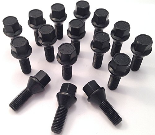 Spot On Set of 16 alloy wheel bolts in Black M12 x 1.5 thread 26mm long, taper seat, 17mm Hex