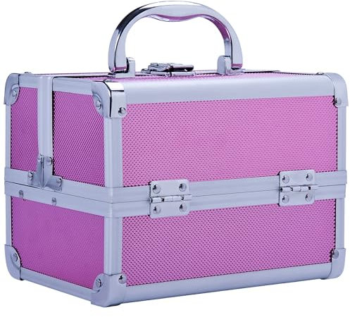 HOMCOM Valigetta trucco professionale astuccio cosmetico portatile con vassoi a 3 livelli e specchio 2 chiavi per gioielli manicure viaggio 15 x 15 x 20 cm rosa