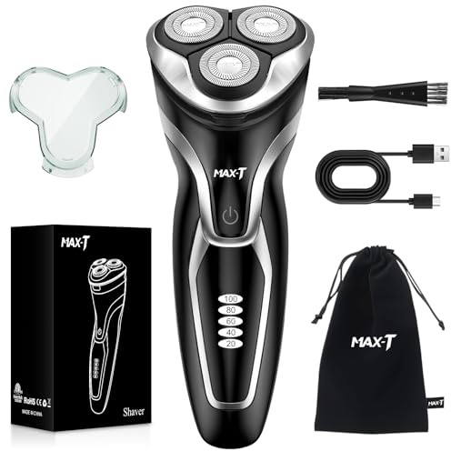 MAX-T Rasierer Herren Elektrisch Nass und Trocken, 3D ProSkin IPX7 Wasserdicht Elektrorasierer mit Pop-up Präzisionstrimmer, Wiederaufladbarer und Kabelloser Elektrischer Rasierer.