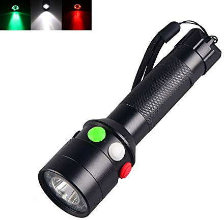 QQEG LED Torch with Red Green White Light,Handheld Tactical Flashlight Outdoor Torch Tri-Color Road Signal Light Torches Waterproof for Night Vision Hunting Fishing Walking Reading Astronomy Detector