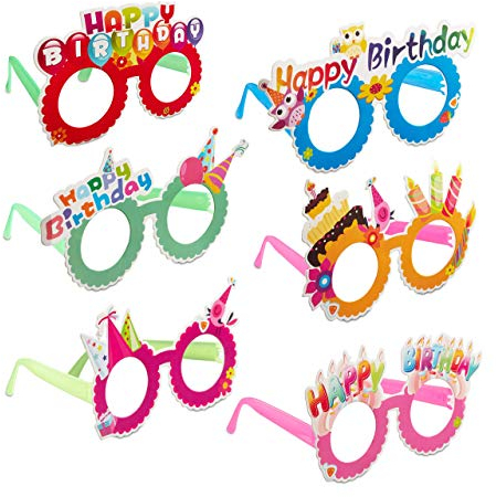 Relaxdays Occhiali da Festa “Happy Birthday”, Set da 6 pz., Divertenti, per Compleanno, per Adulti & Bambini, colorati
