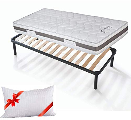 Evergreenweb - Kit Rete e Materasso una Piazza e Mezza 120x200 Alto 20cm con CUSCINO Memory INCLUSO Set Letto Materasso a MOLLE in ACCIAIO e Water Foam EXTRA COMFORT + Rete a Doghe in Legno ORTOPEDICA