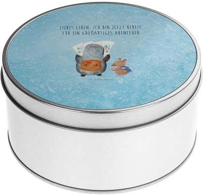 Mr. & Mrs. Panda Blechdose rund Pinguin & Maus Wanderer - Geschenk, Roadtrip, Pinguine, Metall Dose, Geschenkbox, Keksdose, Aufbewahrungskiste,
