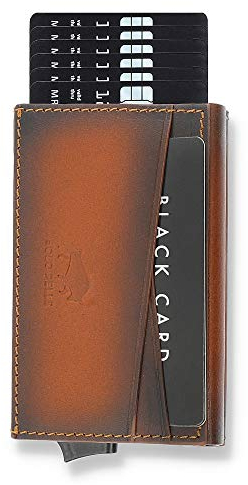 Solo Pelle Kartenetui mit RFID Schutz bis 11 Karten Portmonee Geldbeutel Kreditkartenetui für den Alltag Mech Echtes Leder in Cognac Braun Burned