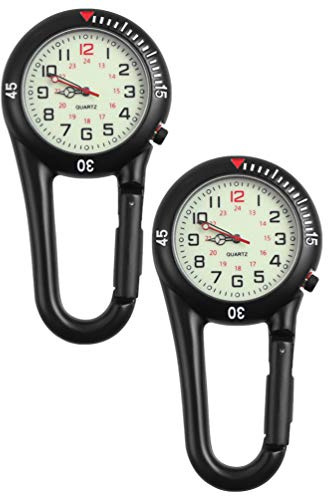 2Pcs Aufsteckbare Quarzuhr mit Fluoreszierendem Zifferblatt Rucksack Gürtel Fob Uhr Clip Uhren zum Wandern Oder Klettern