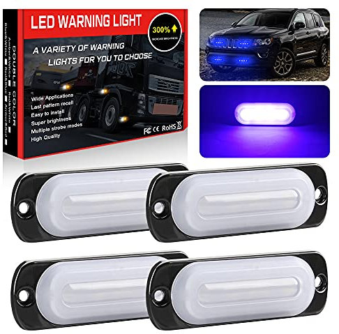 Sidaqi Guida Luminosa Super Brillante 4 LED Stroboscopica di Emergenza - Blu Impermeabile per Auto Camion - Luce Laterale 12-24V 12W Con Funzione di Memoria