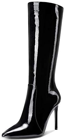 Castamere Moda Stivali Alti Ginocchio Cerniera Donna Tacco a Spillo 10CM Alto Tacco Nero Grinza Scarpe EU 44.5