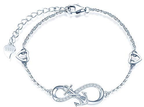 MicLee-Bracciale da donna Bracciale con simbolo dell'infinito Bracciale in argento sterling Bracciale con ancora e cuore cavo Bracciale con catena regolabile Bracciali di moda