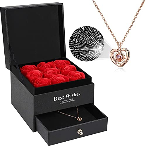 Geschenke für Frauen Ewige Rose Geburtstagsgeschenk für Frauen Infinity Rosen Geschenke für Mama Mädchen Oma Geschenk Freundin Geburtstag Jahrestag Weihnachten Konservierte Rose im Schmuck Geschenkbox