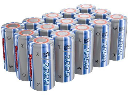 Tenergy NiMH SubC 1.2V 3000mAh Rechargeable Batteries, for Power Tools, 15 Pack