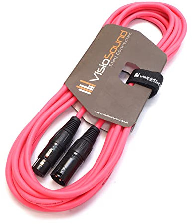 VisioSound Premium Microphone Lead Male XLR to Female XLR/Pro Noiseless Balanced Cable (6m, Pink)