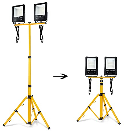 NAIZY LED Baustrahler Arbeitsleuchte 200W*2 16000LM LED Fluter Floodlight inkl. Stativ und 3M Kabel Wasserdicht IP66 für Innen-und Außenbereich Baustelle Garage (2 * 200W Warmweiß + Stativ)