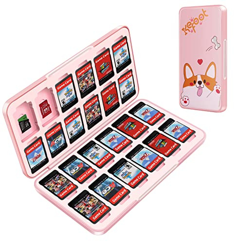 OLDZHU Süßes Rosa Aufbewahrungsbox für Spiele Kompatibel mit Nintendo Switch Game Card,Game Case für Nintendo Switch OLED mit 24 Spielkartenfächer und 24 Micro-SD-Kartenslots,Hartschalen-Weichgummi