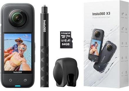 Insta360 X3 360 Degree Action Camera PREMIUM Kit includes Invisible Selfie Stick + Lens Cap + 64GB Memory Card