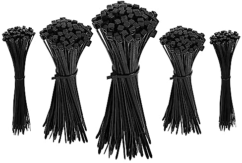 Amazon Basics Fascette stringicavo regolabili, per la gestione di cavi, 100/120/150/200/300 mm, 500 unità, confezione da 1, nero