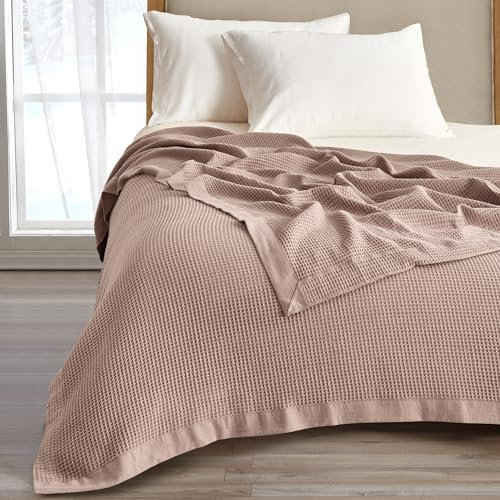 Great Bay Home 100% Cotton Rose Waffle Weave Twin Bedding Blanket | Lightweight and Breathable | Soft Versatile Redwood Bed Blanket | Perfect for Layering Cotton Blanket | Hazel Collection from