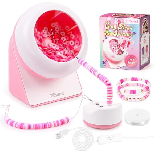 Tilhumt Elektrischer Perlen Spinner, Perlen Spinner für Schmuckherstellung, Freundschaftsarmband Macher mit Nadel und elastischer Schnur, Geschenk für Patentdesign, Pink (Perlens nicht enthalten)