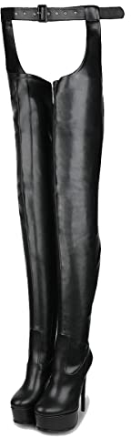 Only maker Overknees Chap Boots Plateau Stiletto Stiefel Sexy Damen High Heels Hohe Schuhe Stretch Lederimitat Schwarz 40 EU