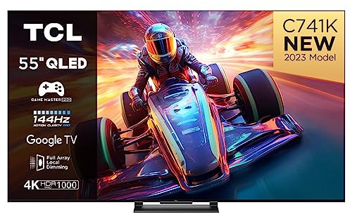 TCL 55C741K 55-inch QLED Television 144Hz Full Array Local Dimming 4K UHD Smart TV Google TV Dolby Vision & Atmos Motion clarity Hands-Free Voice Google assistant & Alexa with AMD FreeSync Premium Pro