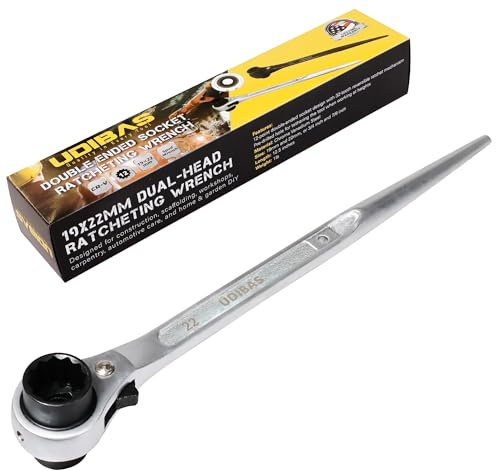 Udibas 19mm×22mm (or 3/4 x 7/8) Professional Grade 12 Point Double Ended Socket Ratcheting Podger Scaffold Spud Wrench,Silver