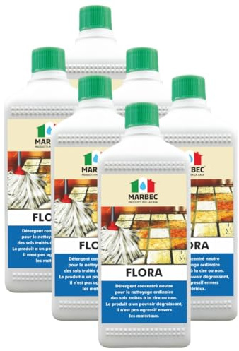 MARBEC FLORA 1LTX6PCS Détergent pour sols en terre cuite et matériaux pierreux, idéal pour le nettoyage ordinaire des surfaces traitées et non traitées. N'agresse pas le matériau.