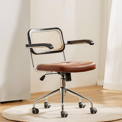 GHBXJX Bürosessel, Retro Bürostühle, Chefsessel 150 kg Belastbarkeit, Schreibtischsessel mit Rollen und Armlehne, Schreibtischstuhl Ergonomisch, Leder-Kissen, Höhenverstellbar,Braun,armlehne