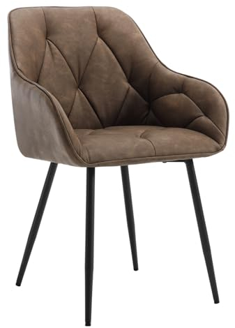 WOLTU Esszimmerstühle 1er Set, für Küche, Wohnzimmer, Schlafzimmer, ergonomische Küchenstühle gepolstert mit Armlehnen, Metallbeinen, Sitzfläche aus Vintage-Kunstleder, Dunkelbraun