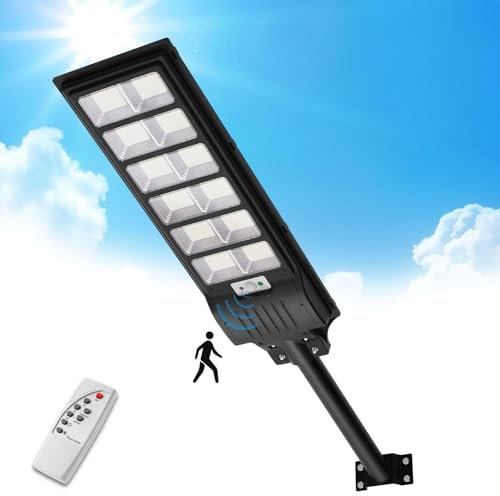 Viugreum 1 PACK 600W LED Solar Straßenlaterne mit Fernbedienung 1080 LED 6500K Straßenlampe Wandleuchte mit Bewegungsmelder Sensor IP65 Wasserdicht Außen Straßenleuchte Wegeleuchte Freien