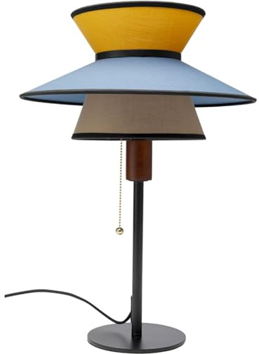 Kare Design Tischlampe Riva Blau/Gelb, Tischleuchte, Stahlgestell, Desk Lamp, Baumwoll Schirm, kein Leuchtmittel inklusive, Lampe für Wohnzimmer, Schreibtischlampe, Schlafzimmer, 49x35x35 cm (H/B/T)