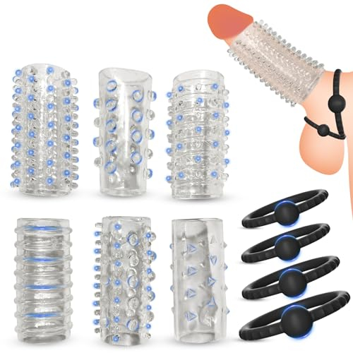 BDSMYEE 6pcs Guaina Pene con 4pcs Cockrings, Sleeve Guaina Fallica Sex Toys per Uomini, Guaine e prolunghe per il pene, Aumenta la Potenza per L'erezione