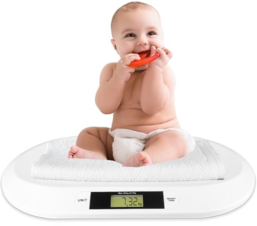 Silvergear® Babywaage | Digitale Kinderwaage bis 20Kg | Digitalwaage für Neugeborene | Waage für Babys met LED Anzeige | Gewichtskontrolle ab Geburt | Tierwaage | 54,5 x 31,5 x 3,5cm | Weiß