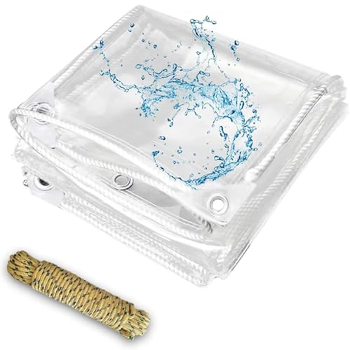 Transparente Plane mit Ösen 400 g/m² 0.35mm PVC Premium Abdeckplane wasserdichte Abdeckfolie Schutzplane 2.8 x 4 m