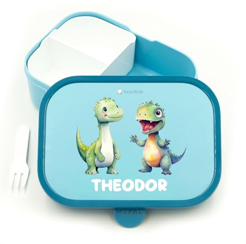 Geschenkfreude personalisierte Bento Box Kinder für Mepal - Dinosaurier | Schule, Kindergarten, Einschulung, für Jungen, spülmaschinenfest, mit Fächern, Brotdose Kinder, Lunchbox Kinder, Vesperdose