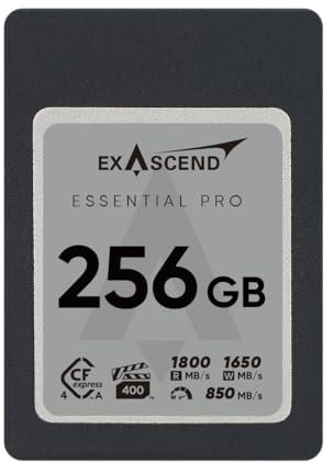 Exascend Essential Pro - Scheda di memoria CFExpress 4.0 da 256 GB, tipo A, 1650 MB/s in scrittura, 1800 MB/s in lettura, VPG400, offre scheda video CF Ultra HD 8K con scrittura sostenuta 850 MB/s