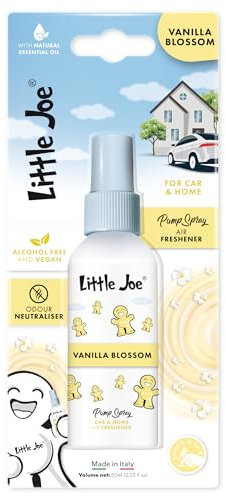 Little Joe 60 ml Spray Air Freshener Vanilla Scent with natural Essential Oils. Alcohol-free and Vegan. Long-lasting. Perfect for Car, Home and Office.