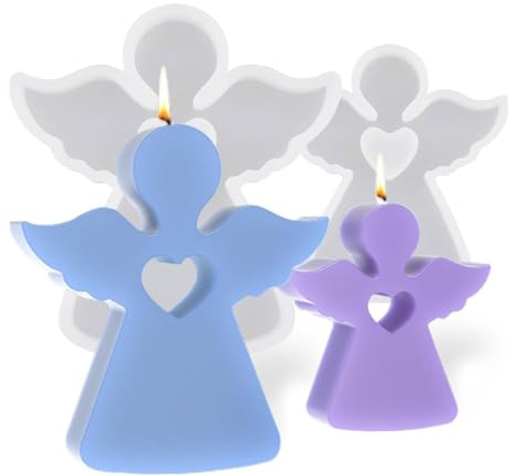 EIYVPRA Lot de 2 moules en silicone 3D, En forme d'ange, Moules en silicone, Moules à bougie, Moules à bougie 3D, En silicone, Pour faire soi-même des bougies, moule bougie, moule silicone bougie