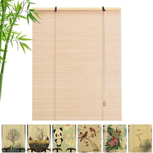 Custom size Bamboo Roller Blinds with Photo, Natural Wood Window Shades Blinds Anti-UV Dustproof Decorative Curtain, Screen Partition Blind, for Indoor/Outdoor/Garden