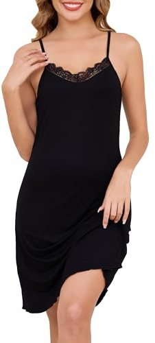 Sopesil Enaguas para Vestidos Combinacion Interior Mujer Falda Sottoveste de Encaje con Escote en V Forro de Modal Tirantes Ajustables Vestido de Mujer Casual Versátil