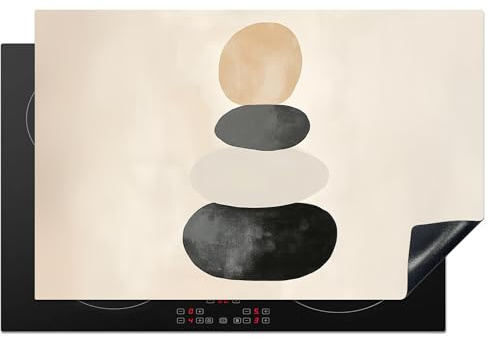 KitchenYeah© Protege Couvre Plaque De Cuisson Décoration Cuisine Tapis | 80x52 cm - Protection Protecteur Induction Japandi - Wabi Sabi - Beige